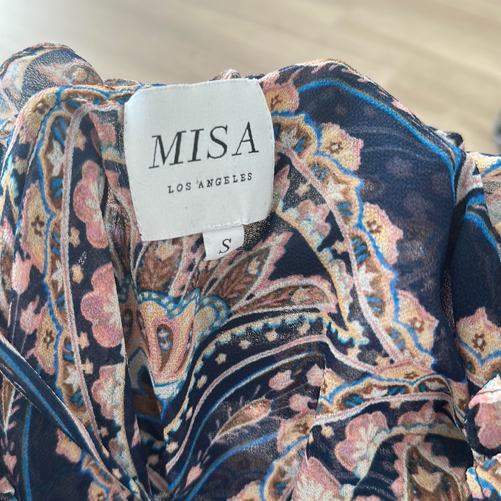MISA Los Angeles' elasticized minidress with ruffle and metallic floral print